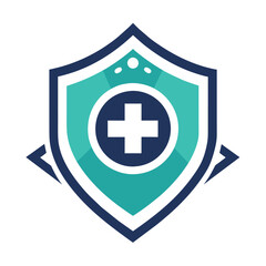 Fototapeta premium A shield featuring a prominent cross emblem design, symbolizing strength and protection, Create a minimalist emblem for a cutting-edge healthcare device