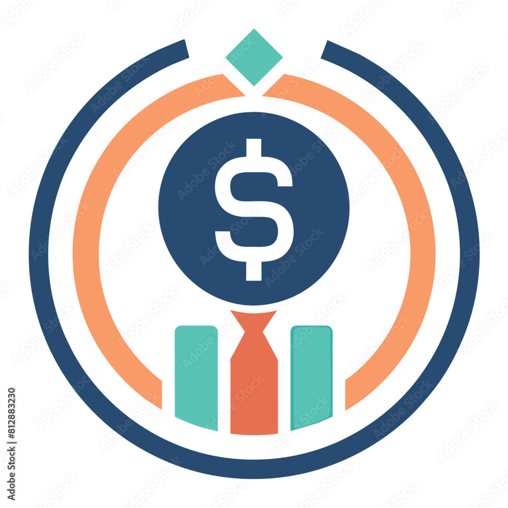 Poster a minimalist icon depicting a stylized dollar sign enclosed within a circle, create a minimalist ico