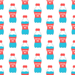 Drink more water. Seamless Pattern with bottles. Vector flat illustration.