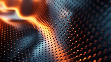 Obraz premium The image is showing abstract 3d rendering of a glowing metal surface with a lot of small holes