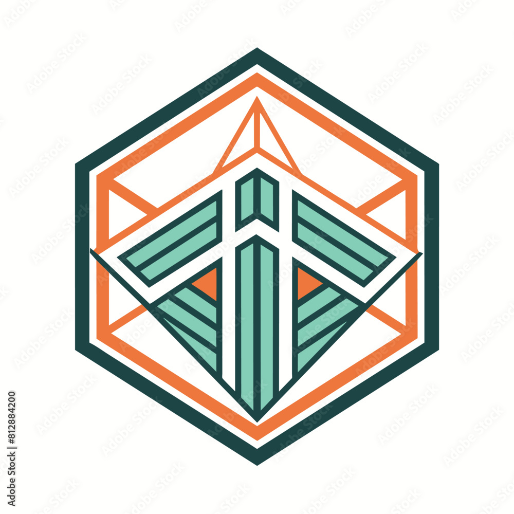Poster a hexagonal logo featuring a sleek and intricate geometric design, create a minimalist logo with cle
