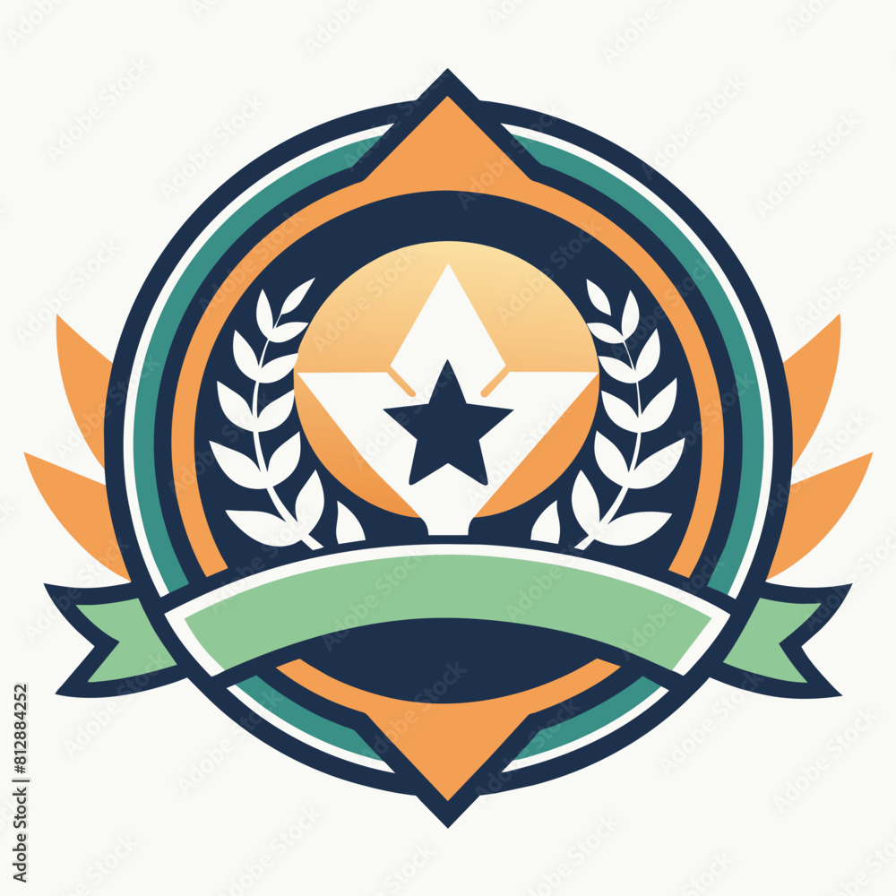 Aufkleber A star emblem enclosed by a ribbon in a simplistic design, Create a minimalistic emblem capturing the essence of friendliness