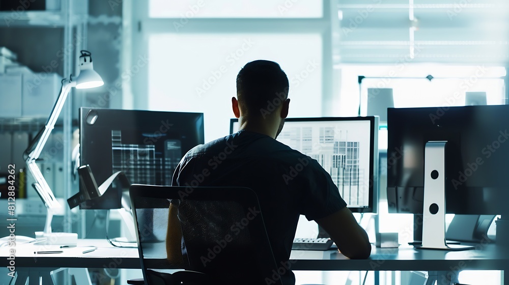 Poster Man working in design and engineering architecture office : Generative AI
