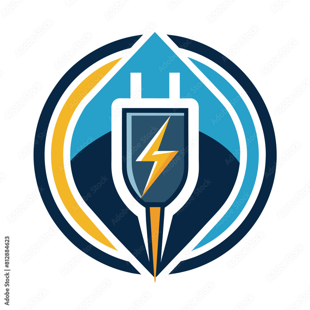 Poster a lightning bolt strikes inside a blue and yellow circle, creating a striking contrast, create a sle