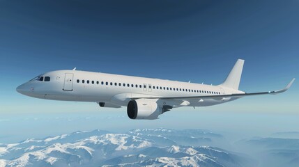 Obraz premium Aerial view of passenger plane gliding above clouds on peaceful flight journey, air travel concept