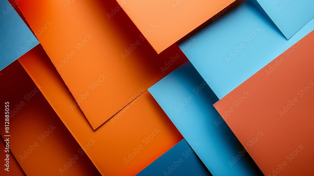 Poster from above layout of colorful cardboard sheets in orange and blue shades : generative ai