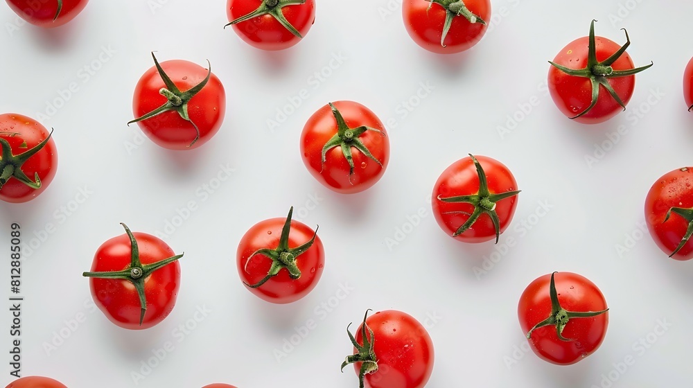 Poster creative layout made of tomato on the white background flat lay food concept tomato on the white bac