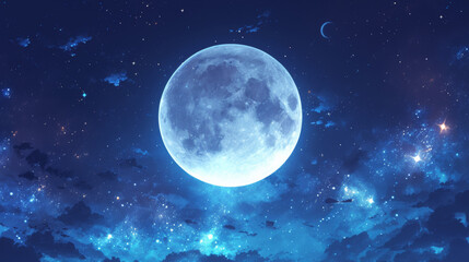 Obraz premium Celestial Serenity: Majestic Moonlit Night Sky