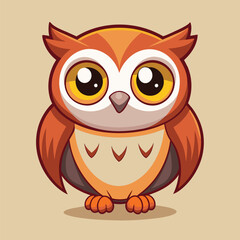 Fototapeta premium An orange and white owl with big eyes is depicted in a cartoon vector icon, Cute Owl with Big Eyes Cartoon Vector Icon