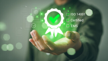 ISO 14001 concept. ISO standards quality control 14001 certified for environmental management...