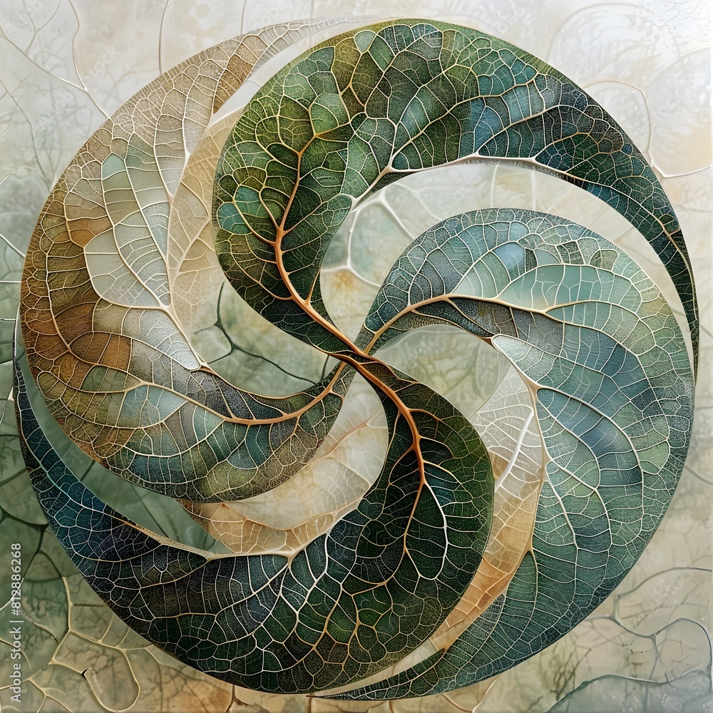 Aufkleber interconnected infinity loop with intricate leaf vein patterns in abstract digital art display