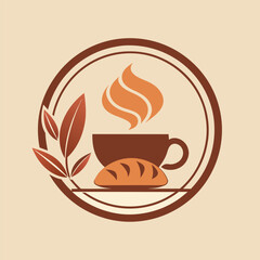 A cup of coffee next to a loaf of bread on a table, Design a minimalist logo for a cozy cafe known for its artisanal coffee and pastries