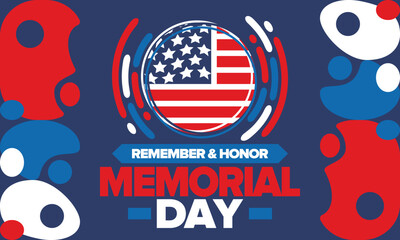 Memorial Day in United States. Remember and Honor. Federal holiday for remember and honor persons who have died while serving in the United States Armed Forces. Celebrated in May. Vector poster