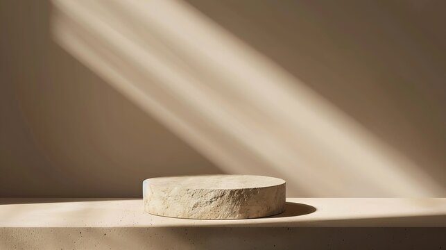 Stone podium mock up for product cosmetic on dark beige background with dramatic light Empty showcase for packaging presentation : Generative AI
