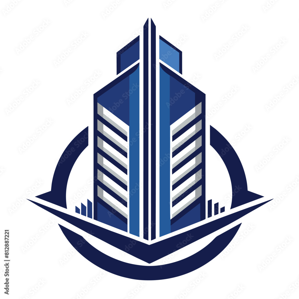 Aufkleber a blue and white building enclosed within a circle structure, a simple and sophisticated design for 