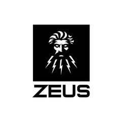 Zeus logotype. Zeus logo with lightning beard for label, stamp, mascot, company, business. Zeus greece god logo.