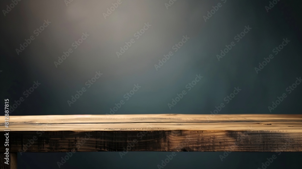 Poster empty wooden table on wall dark backgroundperspective wooden floor shelf tableused as a studio backg