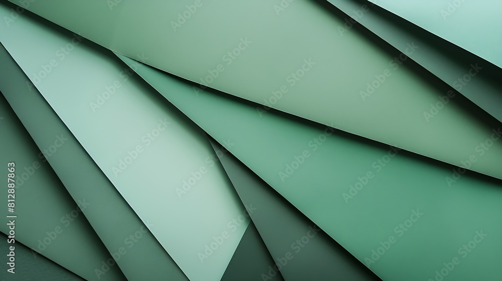 Poster Abstract green color paper texture background Minimal paper cut style composition with layers of geometric shapes and lines in green tone shades Top view : Generative AI