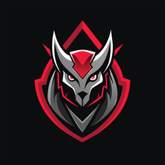 Obraz premium A striking logo featuring an owls head in black and red colors, designed for a gaming accessory brand, Design a sleek logo for a gaming accessory brand, minimalist logo