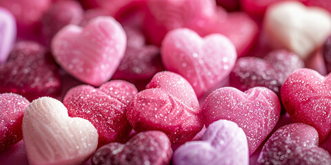 Confectionery in the Shape of Love Hearts. Delicious Valentine   - obrazy, fototapety, plakaty