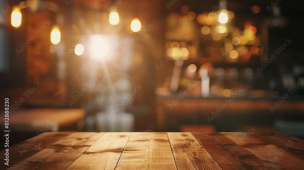 Aufkleber wooden table top on blur restaurant backgroundfor montage product display or design key visual layou