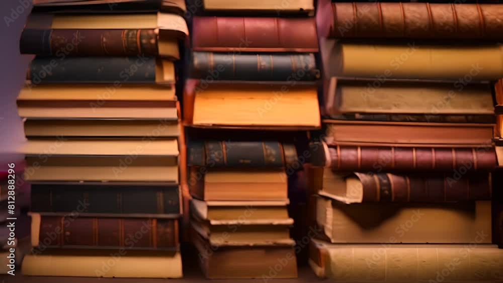 Poster pile of old books on a table generative ai