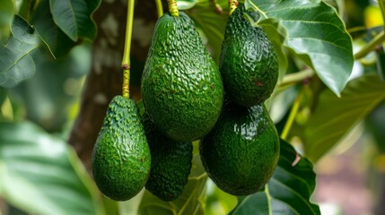 Obraz premium Pure Perfection: Captivating Avocado Fruits with Lush Green Leaves, Isolated on a Pristine White Bac