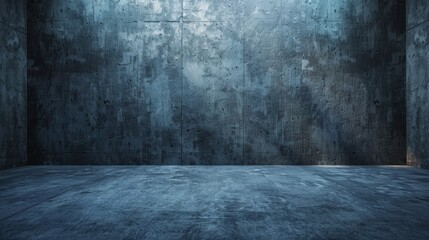 The image shows an empty room with a concrete wall and floor. The room is dimly lit and has a dark, grungy atmosphere.