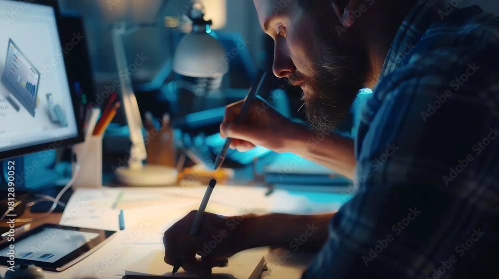Poster Designers man drawing website ux app development User experience concept : Generative AI