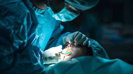 Preparing the child for anesthesia Dental surgery under general anesthesia Surgical intervention Dental treatment under general anesthesia Photo in operating room : Generative AI
