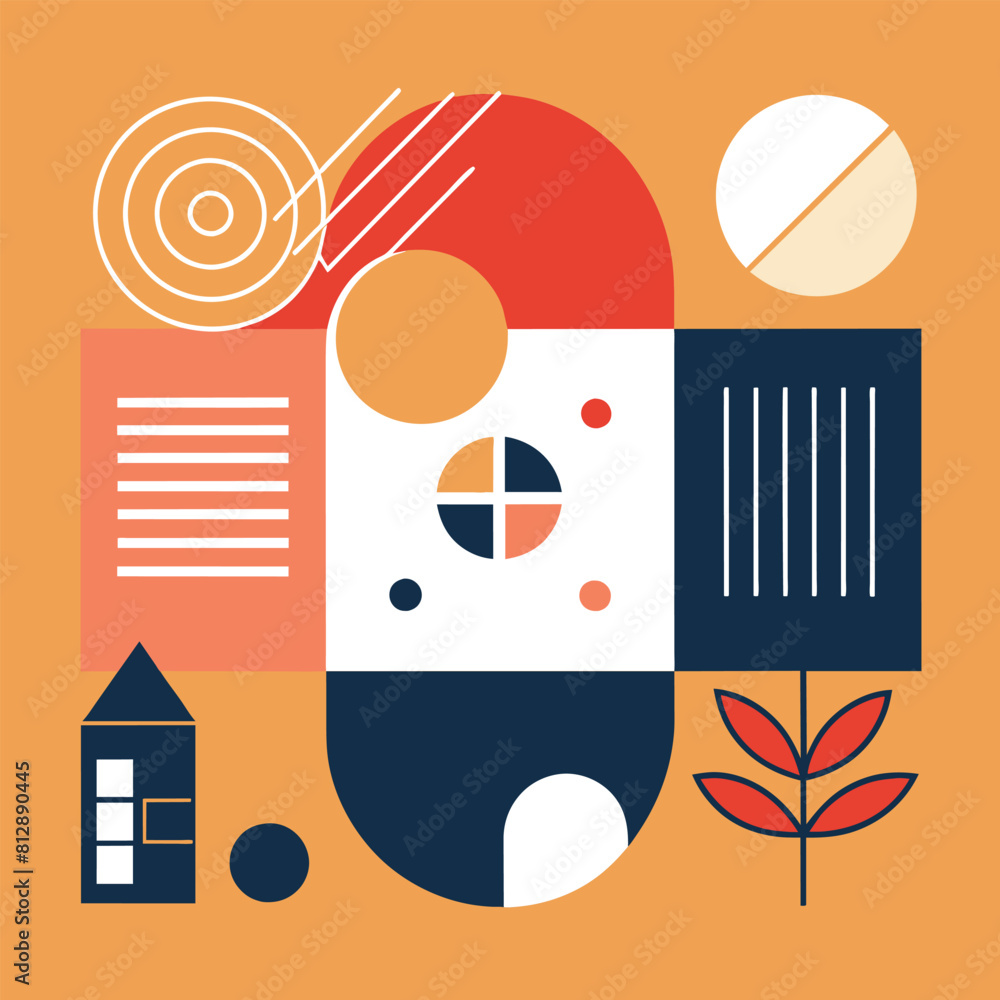 Poster a poster featuring a simple house and a tree in a minimalist design, focus on clean lines and simple