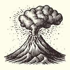 volcano eruption with smoke plume vintage illustration © Satoru Sketches
