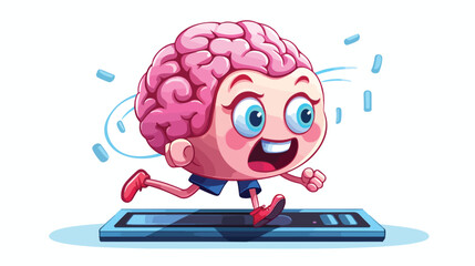 Funny smiling brain running on a treadmill cartoon