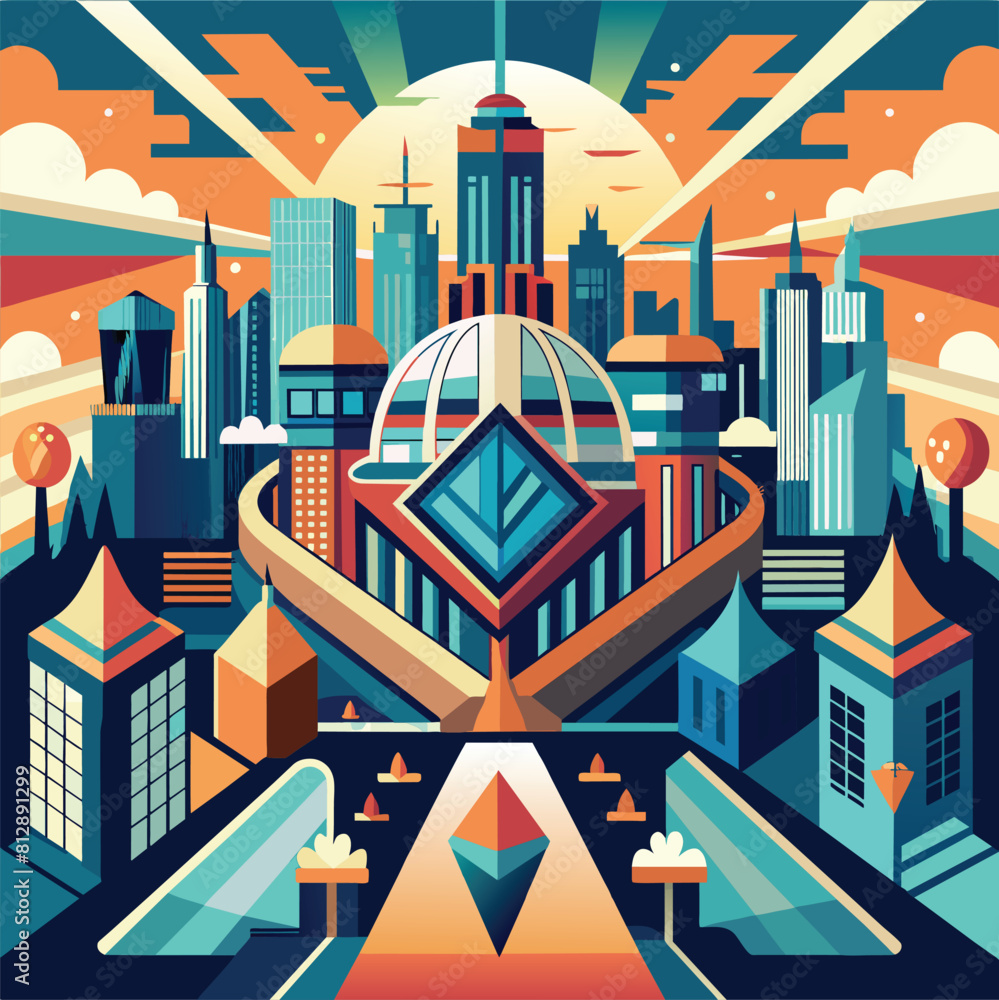 Poster a poster showcasing a futuristic city packed with towering buildings and advanced architecture, gene