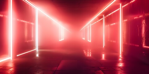 Sepia-Toned Neon Lights Illuminate a Dark Room with a Futuristic Glow. Concept Futuristic Glow, Neon Lights, Sepia-Toned, Dark Room, Dramatic Lighting