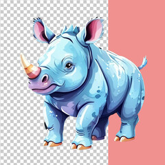 Obraz premium Vector cute rhinoceros toy is a watercolor animal in cartoon style on an isolated background