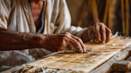 The hands of an artisan skilled in the craft of weaving.