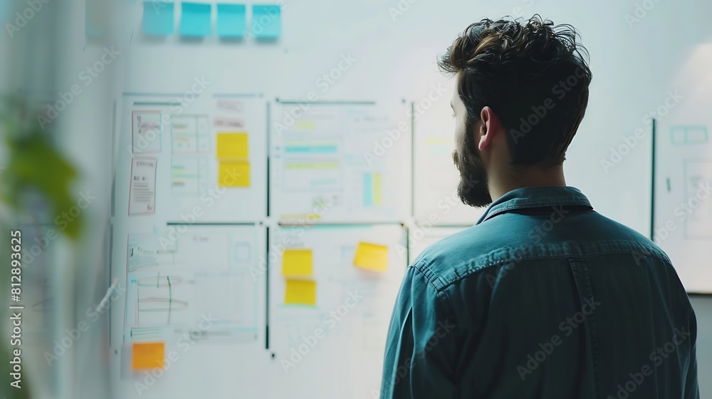 Poster ux specialist designing new application layout on whiteboard : generative ai