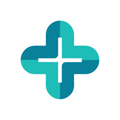 Fototapeta premium A minimalist blue and white logo featuring a prominent cross design, medical cross logo design icon template, minimalist logo