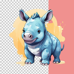 Fototapeta premium Vector cute rhinoceros toy is a watercolor animal in cartoon style on an isolated background