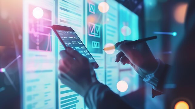 Creative Web Designer planning application and developing template layout framework for mobile phone User experience UX concept : Generative AI