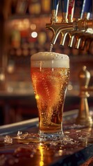Fototapeta na wymiar Frosty Refreshment: Amber Beer in Nightclub Setting