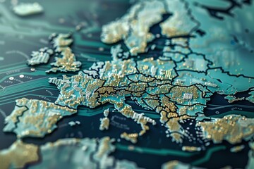 Digital Map of Europe with Global Network Connections,Global Network Overlay on European Digital Map