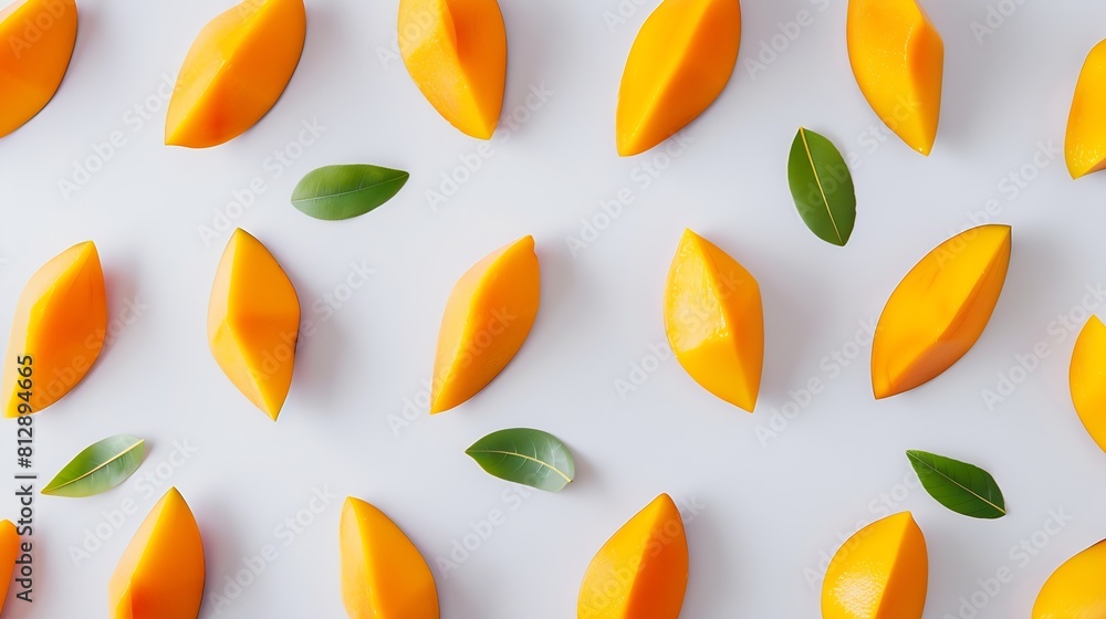Aufkleber creative layout made of mango on the white background flat lay food concept : generative ai