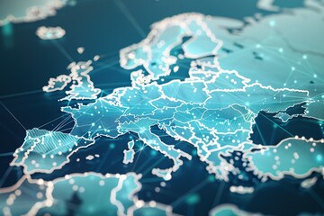 Fototapeta premium Digital Map of Europe with Global Network Connections,Global Network Overlay on European Digital Map