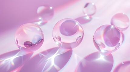Astract backdrop with glass spheres on pastel color background with sun reflections monochrome : Generative AI
