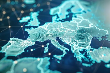 Digital Map of Europe with Global Network Connections,Global Network Overlay on European Digital Map