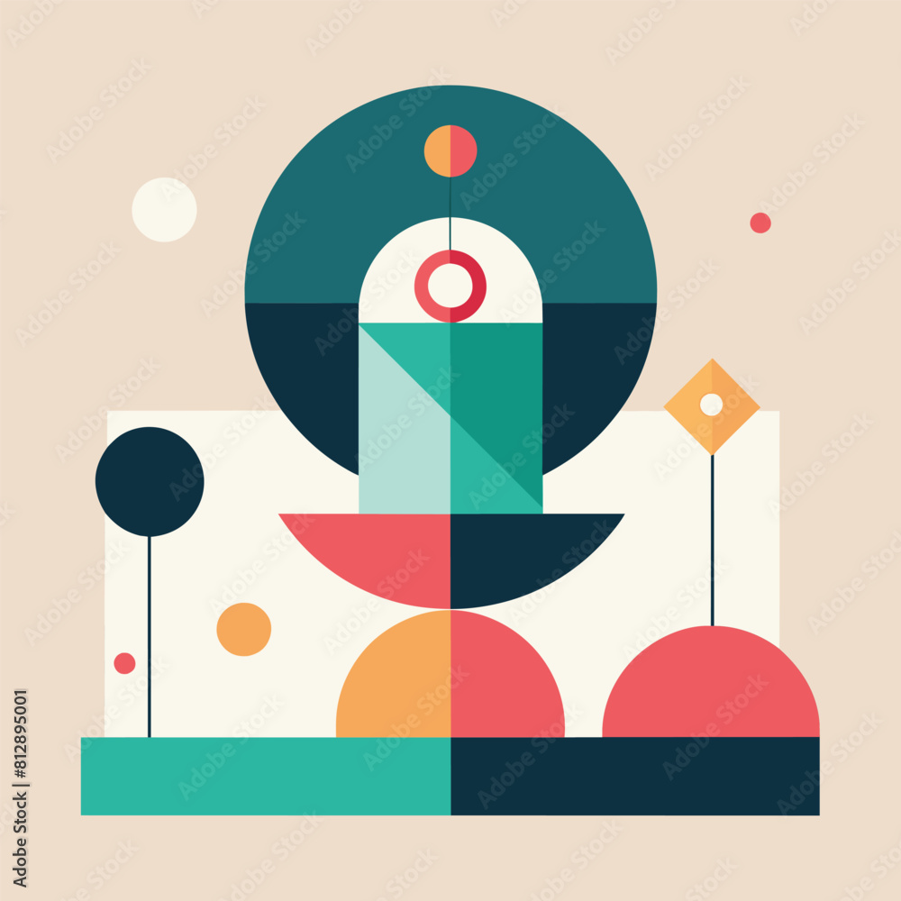 Poster a vibrant abstract design featuring an array of circles and various geometric shapes in multiple col