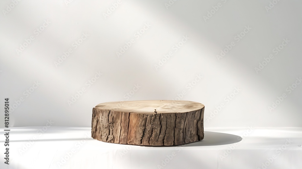 Poster old wooden podium for display product isolated on white background with clipping path brown log stan