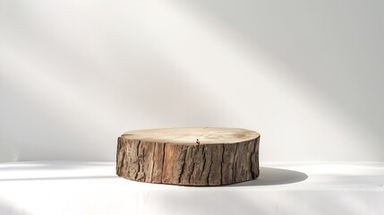 Old wooden podium for display product isolated on white background with clipping path Brown log standing for cosmetic product presentation : Generative AI